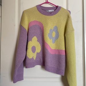 Zara sweater. Colour blocked with flowers. Brand new with tags. Size large.